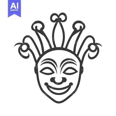 Aset desain premium: A smiling cartoon jester face with decorative hat details