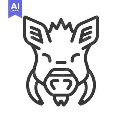 Aset desain premium: A simple black and white illustration of a wild boar face