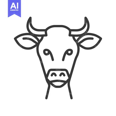 Premium design asset: A black and white line drawing of a cow head