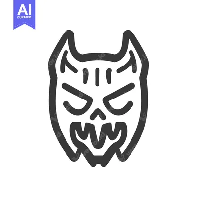 Aset desain premium: Illustration features a stylized demon head with sharp teeth and horns