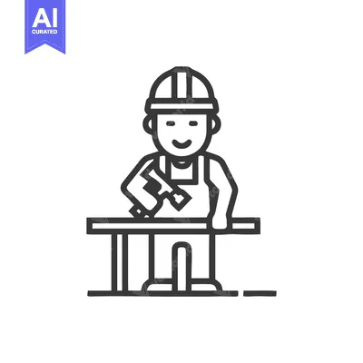 Aset premium populer: Minimalist Carpenter Icon: Worker with Hammer and Wood