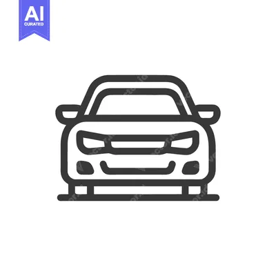 Aset desain premium: Sleek Car Front View: Minimalist Black Line Icon on White Background