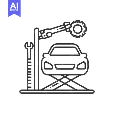 Aset premium populer: Car Repair Service Outline: Vehicle Lift, Wrench, and Robotic Arm