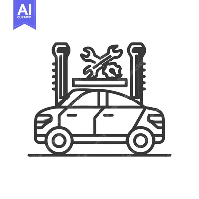 Aset desain premium: Car Repair Service Icon: Auto Lift, Wrenches, and Vehicle Outline