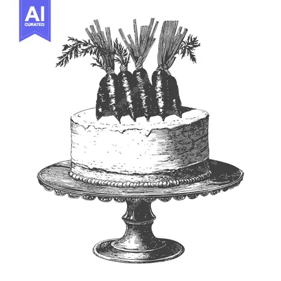 Aset desain premium: A delicious carrot cake sits on an elegant cake stand