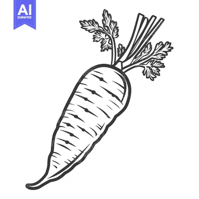 Aset premium populer: A detailed monochrome illustration of a fresh carrot plant