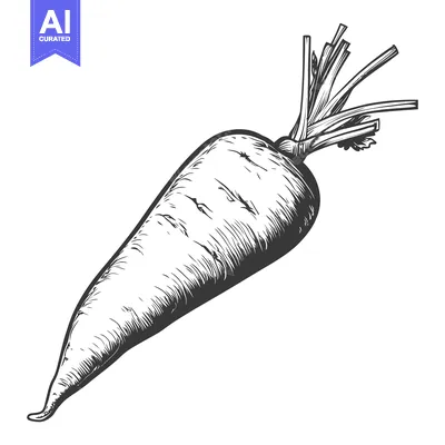 Popular premium asset: A detailed black and white drawing of a healthy carrot vegetable