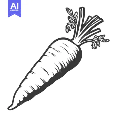 Aset premium populer: A detailed illustration depicts a single carrot with green leafy tops