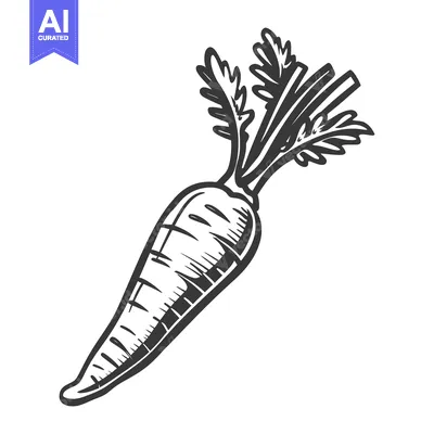 Aset desain premium: A single carrot with its green leafy top against a white background