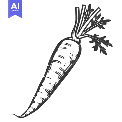 Aset premium populer: A monochrome drawing depicting a single carrot vegetable