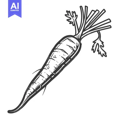 Aset premium populer: A detailed black and white illustration of an orange carrot