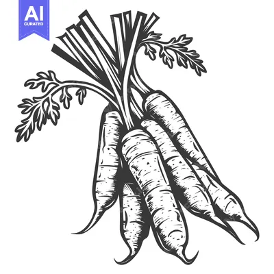 Aset desain premium: A bundle of fresh carrots with green leafy tops displayed