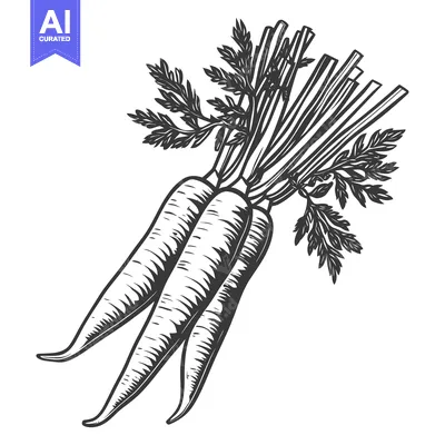 Aset premium populer: Three carrots with green stems and leaves are shown