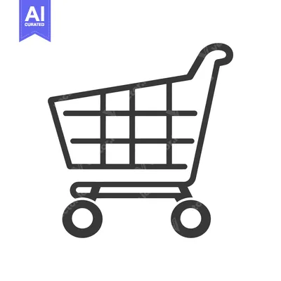 Aset desain premium: An illustrative simple shopping cart icon in a black and white style