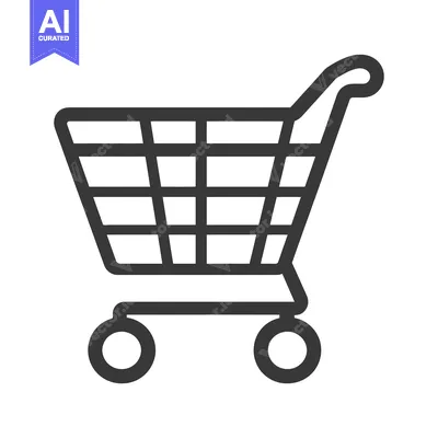 Aset desain premium: A simple graphic illustration of a shopping cart on a white background