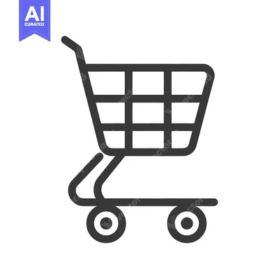 Premium design asset: Simple black shopping cart outline icon with wheels and handle