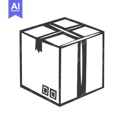 Aset premium populer: A monochrome illustration of a closed cardboard shipping package