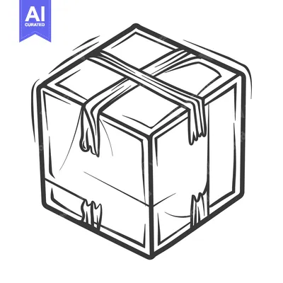 Aset premium populer: Black and white illustration of a packaged cube shaped box