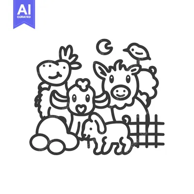Cartoon Animals with a Bird and a Moon