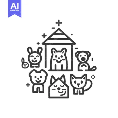 Aset desain premium: Cartoon Animals With A House And Plus Signs