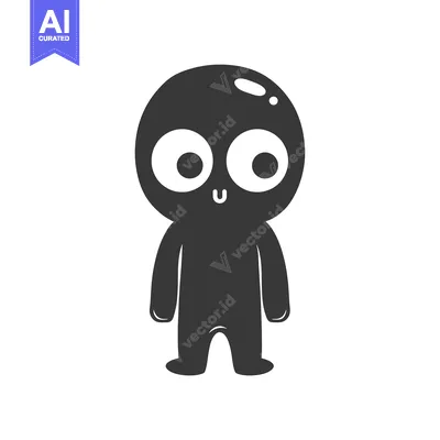 Premium design asset: Cartoon black blob with large eyes and a smile