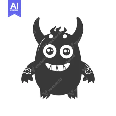 Aset premium populer: Cartoon Black Monster with Big Eyes and Smiling Mouth