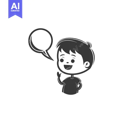 Aset desain premium: Cartoon Boy with Speech Bubble Talking and Smiling