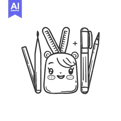 Aset premium populer: Cartoon Character Holding Stationery Items