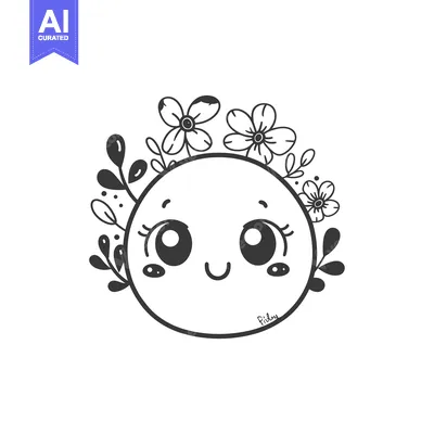 Aset premium populer: Cartoon Character with Flower Crown and Big Eyes
