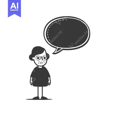 Aset desain premium: Cartoon Elderly Woman with Speech Bubble