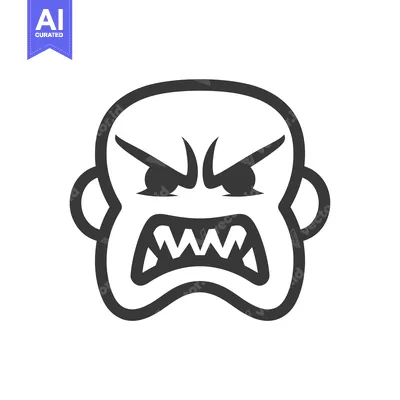 Aset desain premium: Cartoon Face with Angry Expression and Sharp Teeth