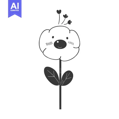Aset desain premium: Cartoon Flower with a Cute Face and Three Buds