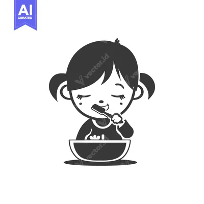 Popular premium asset: Cartoon Girl Brushing Teeth in Bathroom Sink
