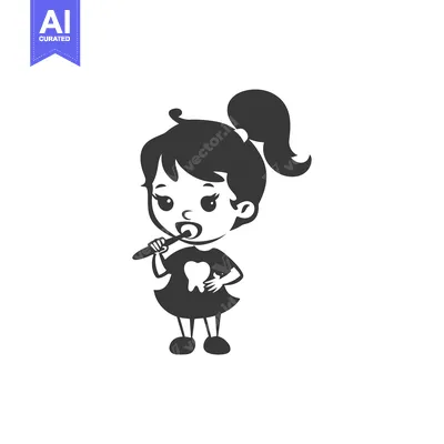 Popular premium asset: Cartoon Girl Brushing Teeth with Tooth Icon on Shirt
