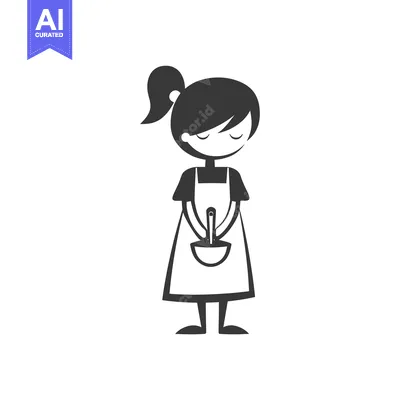 Premium design asset: Cartoon Girl Holding a Large Ladle with Closed Eyes