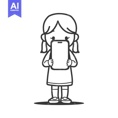 Aset desain premium: Cartoon Girl Holding a Smartphone