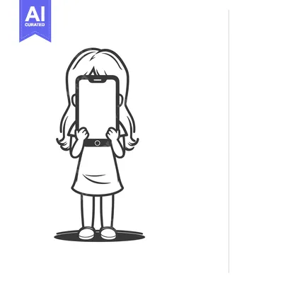 Premium design asset: Cartoon Girl Holding Smartphone In Front Of Face