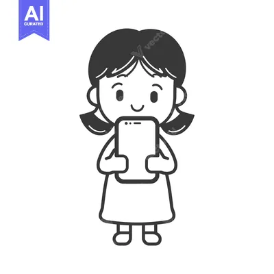 Popular premium asset: Cartoon girl holding smartphone in her hands