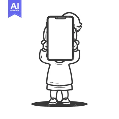 Premium design asset: Cartoon Girl Holding Smartphone Over Her Face