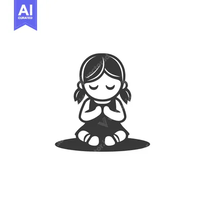 Premium design asset: Cartoon Girl Sitting With Closed Eyes and Hands Together