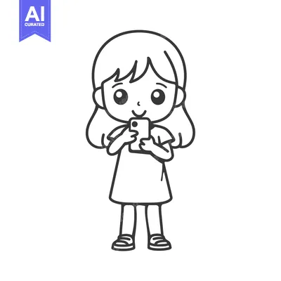 Aset premium populer: Cartoon Girl Using Smartphone