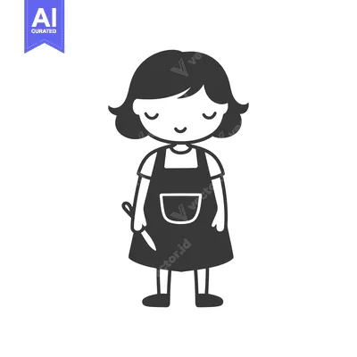 Popular premium asset: Cartoon Girl Wearing an Apron and Holding a Knife
