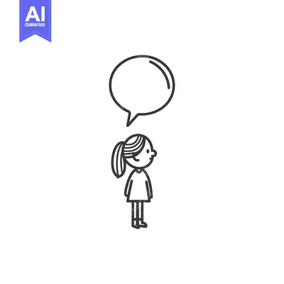Aset premium populer: Cartoon Girl with a Speech Bubble Above Her Head