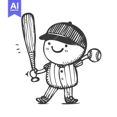 Premium design asset: Cartoon Illustration of a Baseball Player Holding a Bat and a Ball