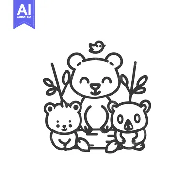 Aset premium populer: Cartoon illustration of a bear, koala, and bird
