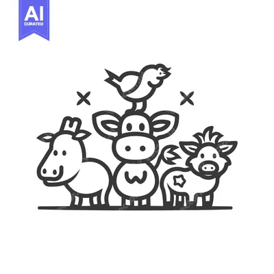 Premium design asset: Cartoon Illustration of a Bird, Two Cows, and a Pig