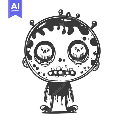 Aset premium populer: Cartoon illustration of a black and white zombie character