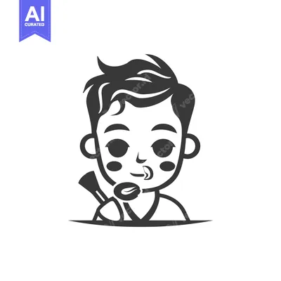 Aset desain premium: Cartoon Illustration of a Boy Holding a Makeup Brush