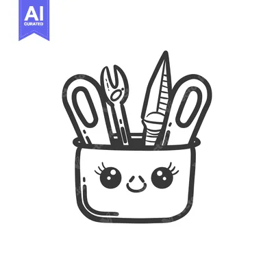 Aset premium populer: Cartoon Illustration of a Cute Pencil Case with Utensils