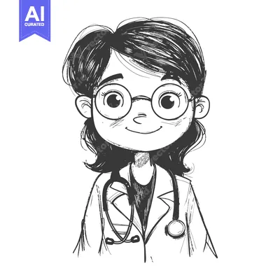 Aset desain premium: Cartoon illustration of a female doctor with a stethoscope
